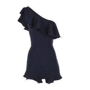 J by J.O.A. Navy blue One Shoulder Ruffle Romper | XS